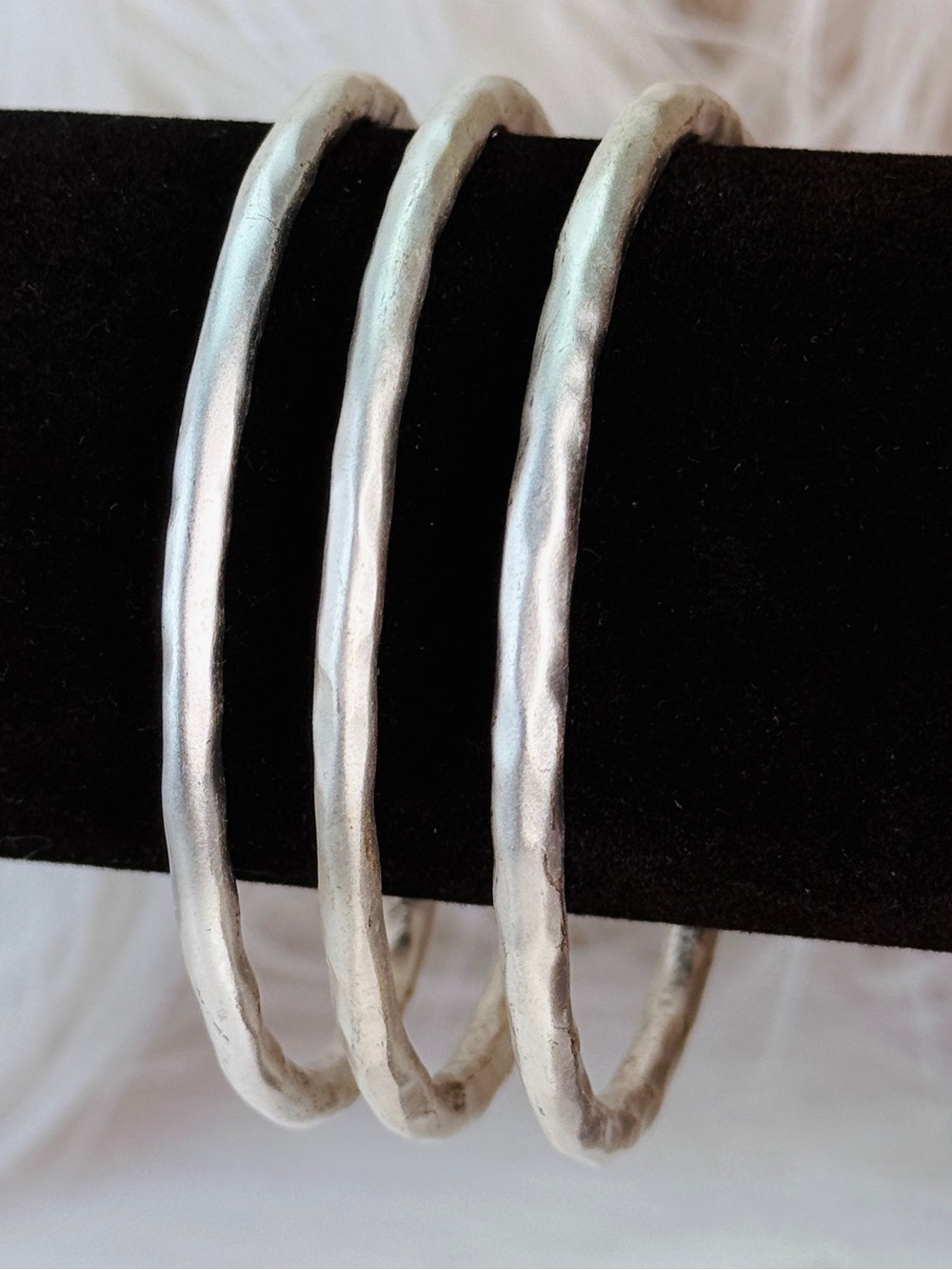 Vintage weighted matte Silvertone set of three bangle bracelets